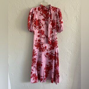 ML Monique Lhuiller floral short puff-sleeve midi dress